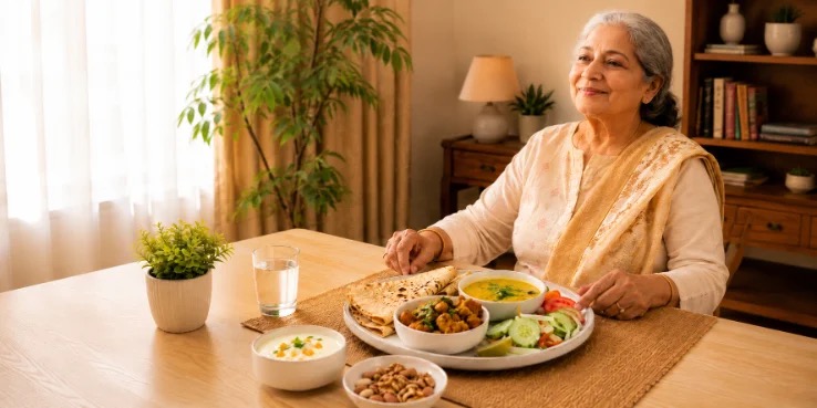 Dietician discussing a home-cooked Indian meal